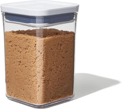 Famanu - Voedselcontainer 0.9 liter transparant, bewaardoos met wit deksel voor koelkast en voorraadkast, rechthoekige organizer