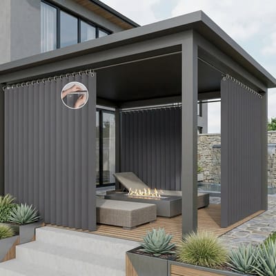 Qelus Extra Breed Buitengordijn Waterdicht 254cm - Lasergesneden Anti-Haak Outdoor Gordijn met Permanente Plooi - Weerbestendige Room Divider voor Tuinhuisje & Gazebo - Donkergrijs - 254x244cm - 1 paneel
