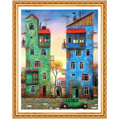 Peinture diamant scénique, point de croix, décor de chambre d'enfant, motifs de broderie de maison, strass 20X30CM blue