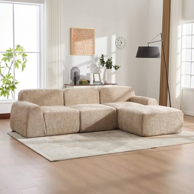 Compressiebank Chenille - Licht kaki - Geen montage nodig, direct uit te vouwen - Gevuld met 30D hoog-elastisch schuim, wolkachtig comfort - Slijtvaste anti-pilling stof, diervriendelijk - Geschikt voor woonkamer en appartement