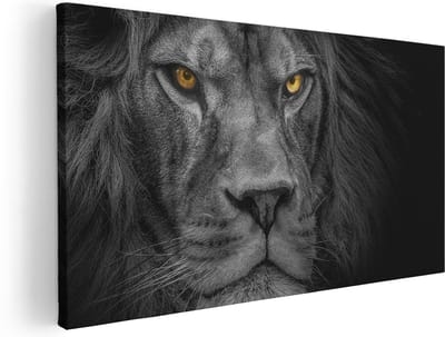 Artaza Canvas Schilderij Leeuw - 40x20 cm - Klein - Wanddecoratie Dierenkop - Muurdecoratie Zwart Wit - Schilderijen Op Canvas Dieren
