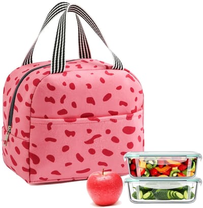 Dailygoods- Lunchtas Thermo - Draagbare Koeltas - Ideaal voor Werk/School - Houdt Eten/Drinken Warm/Koud - Roze - Corduroy Fluweel - 23 x 20 cm