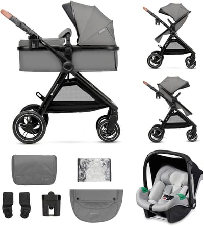3-in-1 Kinderwagen - Babybuggy Reiswieg - Veilig Vervoer - Inclusief Autostoel - Tot 25 kg - Grijs