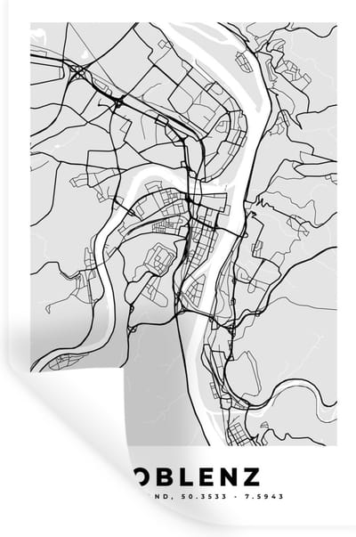 Muurstickers - Sticker Folie - Koblenz - Kaart - Stadskaart - Duitsland - Plattegrond - 20x30 cm - Plakfolie - Muurstickers Kinderkamer - Zelfklevend Behang - Zelfklevend behangpapier - Stickerfolie