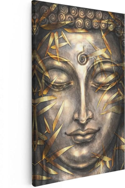 Artaza Canvas Schilderij Boeddha Gezicht - 20x30 cm - Klein - Wanddecoratie Mandala - Muurdecoratie Spiritueel - Kamer Accessoires