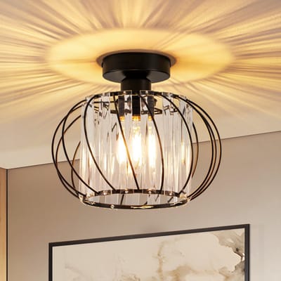 NETTLIFE Plafondlamp - 1xE27 - Modern - Zwart - Metaal en kristal - Draaibaar ontwerp - Ganglamp - voor woonkamer gang keuken balkon - Zonder lamp - 25cm