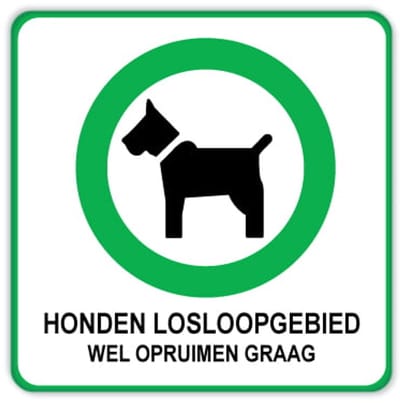 Bord honden losloopgebied 40x40 cm - Bevestiging: Zonder bevestiging (alleen het bord)