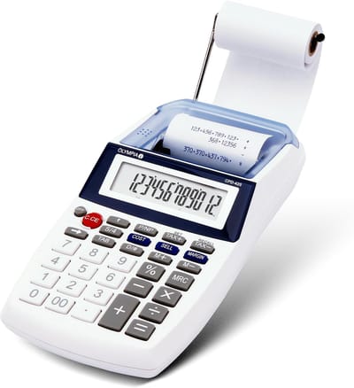 SnelShoppen - Draagbare Bureaurekenmachine met Papierrol - 12-cijferig LCD-Scherm - Inktrol Blauw - Ideaal voor Thuis, School en Werk - Handige, Compa