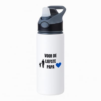 Hacebo® - voor de liefste papa waterfles met rietje zwart - Papa - cadeau papa - cadeau - verjaardag papa - vaderdag - beste papa - water fles - 650ML