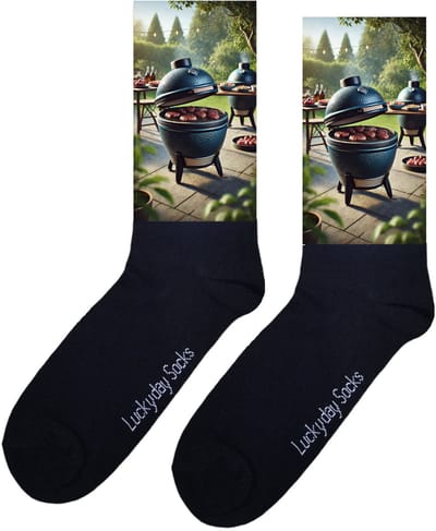 BBQ - Valentijns Cadeau - Grappige sokken - Leuke sokken - Hem Haar sokken - Vrolijke sokken - Sint cadeau - Vaderdag - Moederdag - Verjaardag cadeau - Kerst cadeau - Keramisch - Blauw - Leuk Cadeau - Socks maken Happy - 37-44