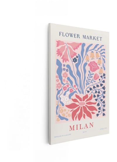 Artaza Canvas Schilderij Bloemenmarkt Milan - 20x30 cm - Wanddecoratie Boho Bloemen - Muurdecoratie Vintage Botanisch - Schilderijen Op Canvas