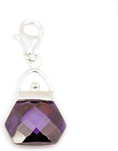 Zilveren Handtas kristal paars armband bedel