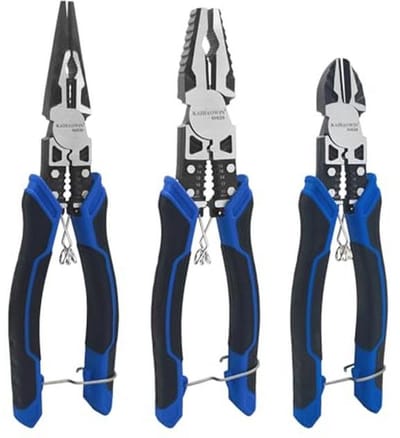 Tangen Set - 8" Naaldneustang, 8" Lijntang, 7" Diagonale Snijder met Draadsnijder, Stripper en Krimper