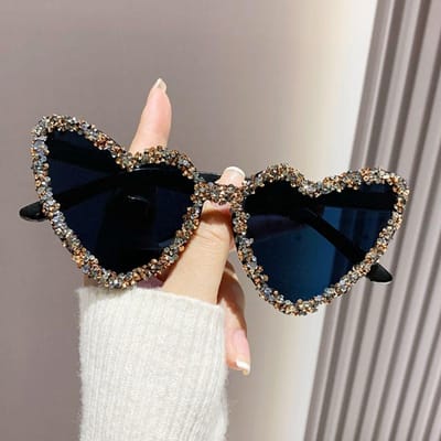 Lunettes de soleil Strass Forme Cœur Protection Solaire Couleurs Bonbon pour Lunettes de Mode d'Extérieur