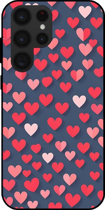 Smartphonica Telefoonhoesje Geschikt voor Samsung Galaxy S22 Ultra met Roze en Rode Hartjes Opdruk - TPU Backcover Case With Rosé and Red Heart Design geschikt voor Samsung Galaxy S22 Ultra