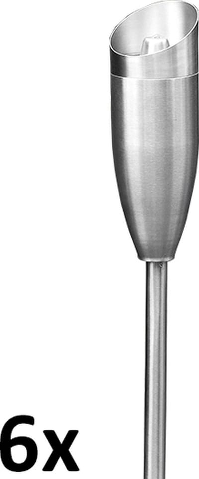6 stuks luxe RVS tuinfakkels verstelbaar 85 - 115 cm, zilverkleurig rvs (100 uur)