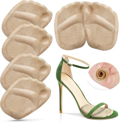 Daity Dames middenvoetsbeentjes - antislip voetkussentjes voor open schoenen - dames voorvoetkussentjes - voetbalkussentjes - verlichten voetpijn - herbruikbare hielpadjes voor hoge hakken - 3 paar beige