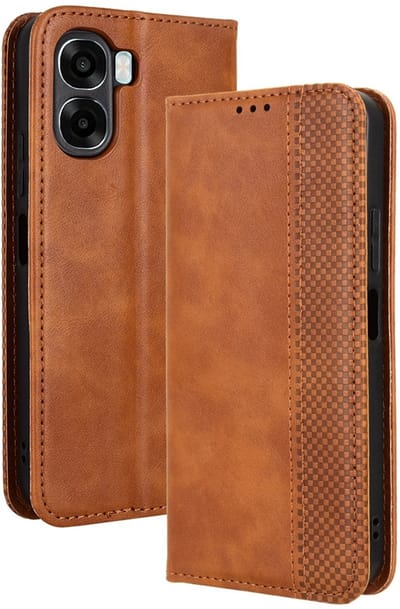 Coverup Hoesje - Geschikt voor OPPO A6x 4G / 5G Hoesje - Coverup Vintage Style Book Case - Bruin