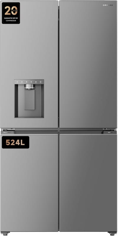 Dreame FizzFresh™ Koelkast DRC560WMXEEUP – Side-by-side met SparklingBar, IceDUO Automatische IJsmaker, MatteSilk RVS, 524 liter, WiFi, Energieklasse E