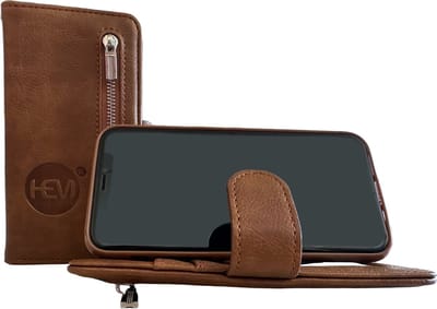 HEM hoesje geschikt voor Apple iPhone 12 Mini - Bronzed Brown Leren Rits Portemonnee Hoesje - Lederen Wallet Case TPU meegekleurde binnenkant- Book Case - Flip Cover - Boek - 360º beschermend Telefoonhoesje