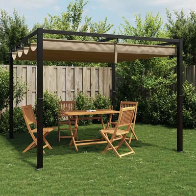 vidaXL - Prieel - met - uittrekbaar - dak - 3x3 - m - staal - taupe
