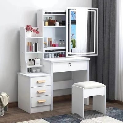 Kaptafel - Make-up tafel - Slaapkamer inrichten - Schuifspiegel met verlichting - 80x40x135cm - Wit