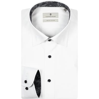 Thomas Maine Overhemd Bergamo Verborgen Button-Down Two-Ply Subtle Pattern Contrast Wit-Donker Navy / male