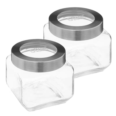 5Five voedsel voorraadpot MIRO met draaideksel - 2x - glas - 0.8L - 11 x 11 cm - voorraadpotten - transparant - weckpot