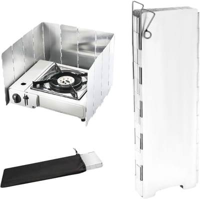 Windscherm Campingkooktoestel - Windscherm Gasfornuis - Efficiënt Koken - Opvouwbaar 12 Lamellen - Met Draagtas - Aluminium