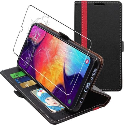 ebestStar - Hoes geschikt voor Samsung A30 Galaxy SM-A305F, Wallet Etui, Book case hoesje, Zwart, Rood + Gehard Glas