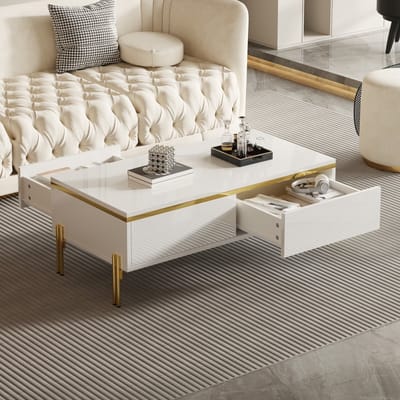 Moderne hoogglans koffietafel - stijlvolle bijzettafel - multifunctioneel - woonkamermeubel - 100 x 50 x 36 cm - wit