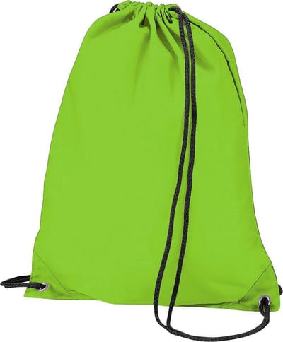 BagBase Budget Waterbestendige Sport Gymsac-trekkoordzak (11L) (Pakket van 2) (Kalk groen)