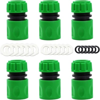 Set of 6 Garden Hose End Connector - Hose End Quick Release Fitting voor 1/2" Tuinslang - Faucet End Quick Coupling met 18pcs Vervangende Sealing Ringen