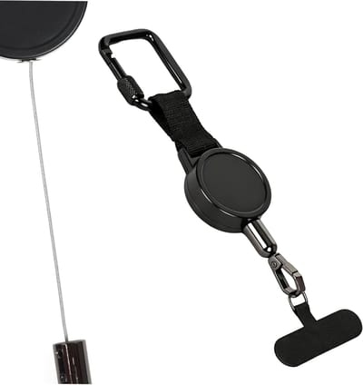 Thijox - Intrekbaar Sleutelkoord voor Mobiele Telefoon en Sleutelhanger - Uittrekbaar tot 60cm - Metalen Haak - Veiligheidsclip voor Skitelefoon, Wand