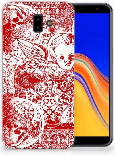 TPU Hoesje voor Silicone Back Case Samsung Galaxy J6 Plus (2018) Angel Skull Rood