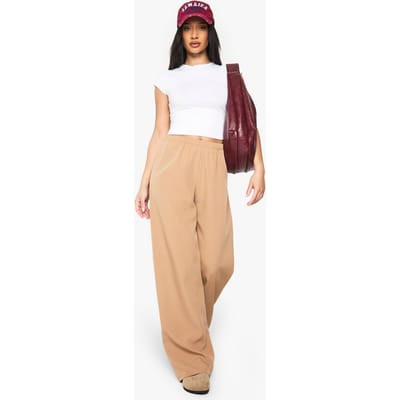 boohoo Dames Geweven elastische wijde pijpen broek | Camel | Maat: 36
