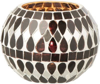 J-Line theelichthouder Mozaïek - glas - zwart/zilver - small