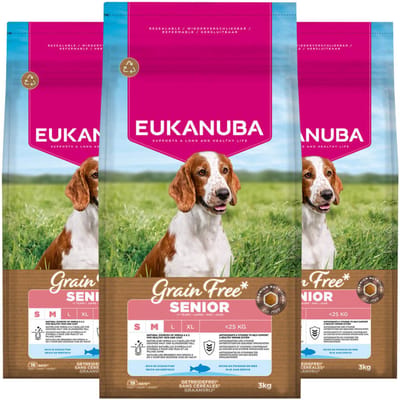 Eukanuba Hondenvoer Droog Grain Free Small/Medium Senior Oceaanvis - 3 x 3 kg - Voordeelverpakking