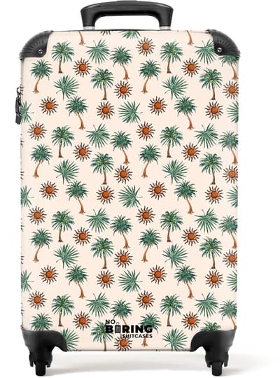 NoBoringSuitcases.com - Koffer - Palmbomen en zonnetjes print - Past binnen 55x40x20 cm en 55x35x25 cm - Trolley handbagage - Valiezen met wieltjes volwassenen - Reiskoffer op wielen - Rolkoffer lichtgewicht