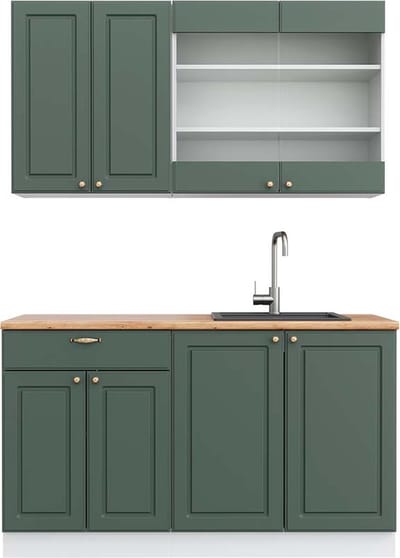 Vicco Fame-Line Eenpersoonskeuken – 140 cm, WB Eik Groen-Goud Landhuis/Wit