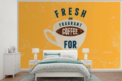 Behang - Fotobehang Fresh and fragrant coffee for you - Spreuken - Koffie - Vintage - Quotes - Breedte 330 cm x hoogte 220 cm