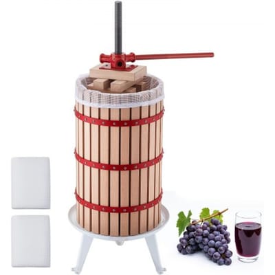 VEVOR Handmatige Bessenpers 30 L, Wijnpers en Fruitpers voor Appels, Druiven, Sinaasappels en Groenten, Massief Beukenhouten Mand, Appelpers met 2 Filterzakken & Hendel, Sappers