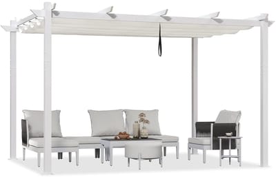 PURPLE LEAF Pergola – Stevig Aluminiumframe – Verstelbaar Zonneschermdak – UV Werend Doek – Weerbestendig en Roestvrij