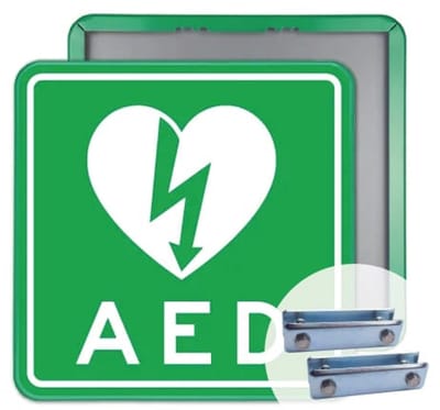 AED II bord 40x40 cm - Bevestiging: Met hekbeugels (voor spijlen- of gaashek)