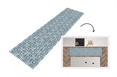 Keukenloper - Loper keuken - Blauw - Patronen - Tegels - 200x50 cm - Keukenloper vinyl