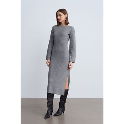 Geribde Bodycon Midi-jurk met Split