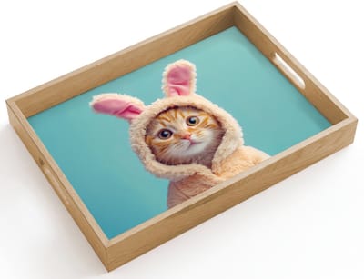Dienblad hout 40x30 cm - Schootdienblad - Paashaas - Kat - Kostuum - Borrelplank rechthoek - Plateau dienbladen