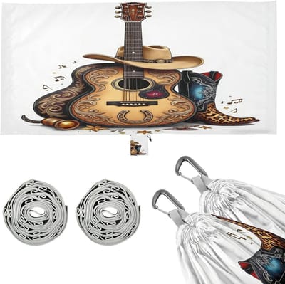 Hangmat - Kampeerhangmat - Buiten Ontspannen - Met Opbergvak - 290 x 138 cm - Western Gitaar Cowboy Hoed