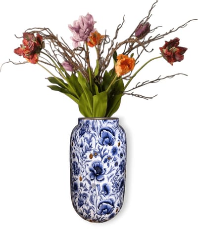 WinQ-Vaas Metaal Delfts Blauw-16x31cm-opvallende goud accenten-16x31cm-Hoge Vazen-Vaas voor bloemen