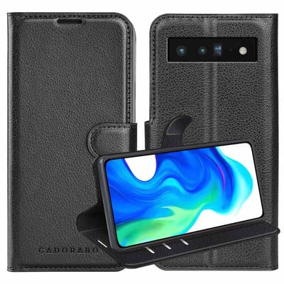 Cadorabo Hoesje geschikt voor Google PIXEL 6 PRO in PHANTOM ZWART - Beschermhoes met magnetische sluiting, standfunctie en kaartvakje Book Case Cover Etui